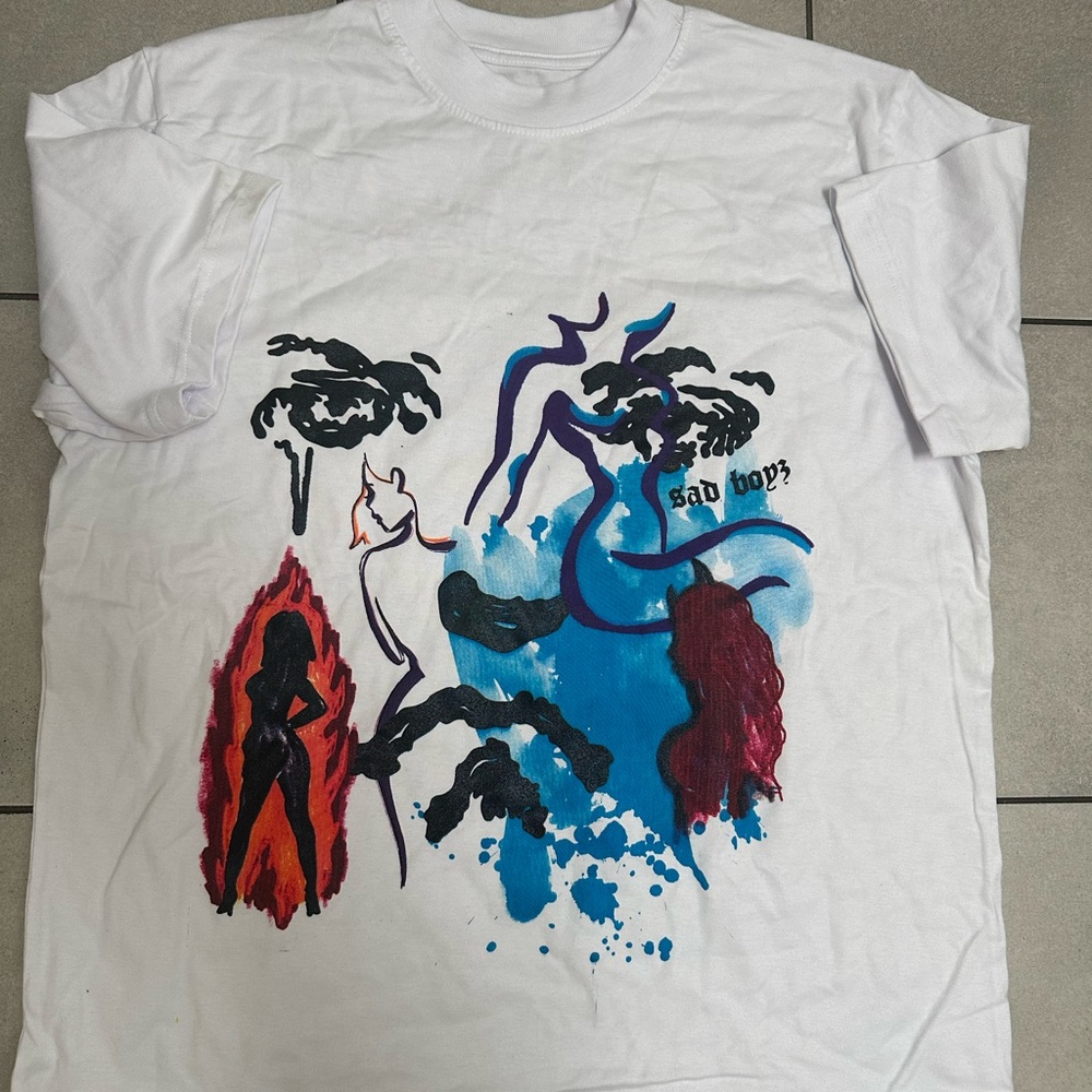 White Graphic T-Shirt with Artistic Design